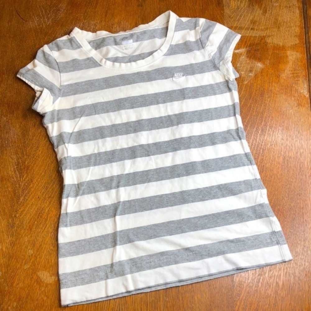 Nike Gray and White Striped Tee Shirt